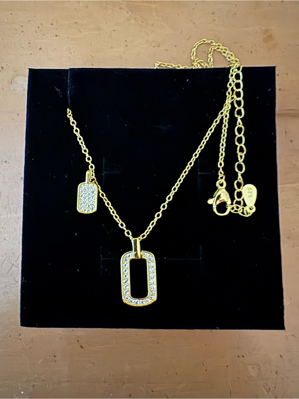 Gold Pavé Open Rectangle Pendant Necklace for Women